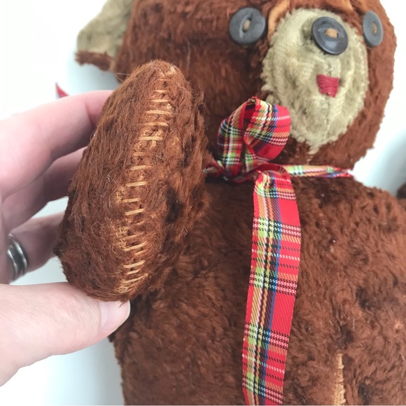 Vintage Teddy Bear Button Eyes Brown Plush Stuffed Animal - Picture 6 of 8